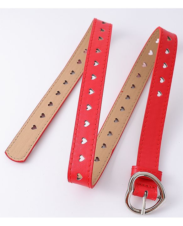 Pine Kids Solid Heart Shape Buckle Belt- Red