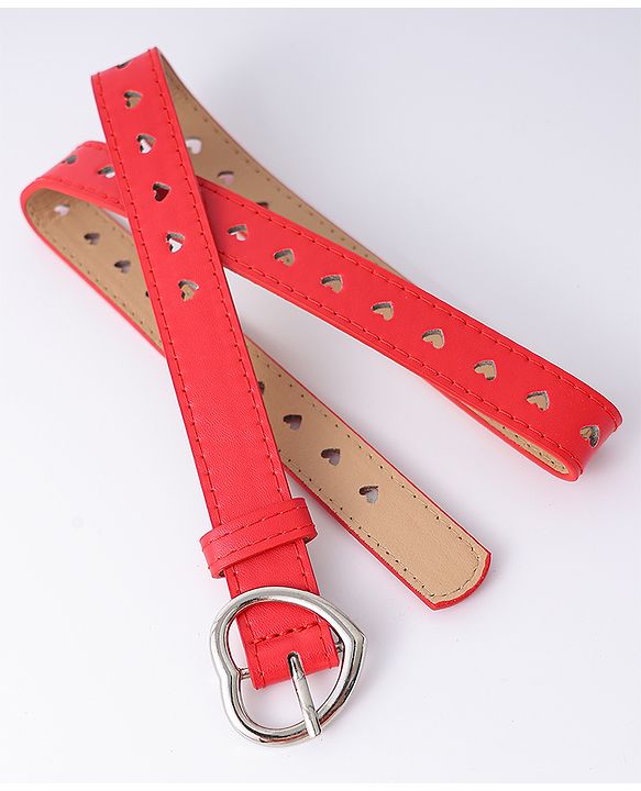 Pine Kids Solid Heart Shape Buckle Belt- Red
