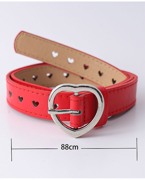 Pine Kids Solid Heart Shape Buckle Belt- Red