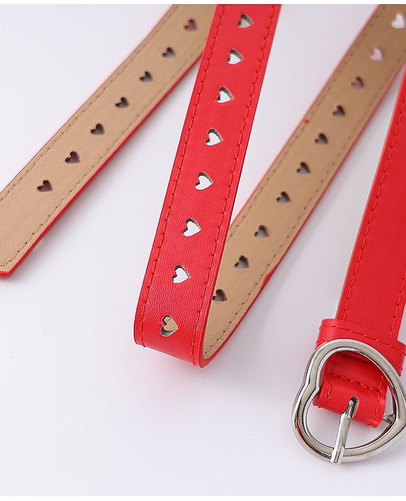 Pine Kids Solid Heart Shape Buckle Belt- Red