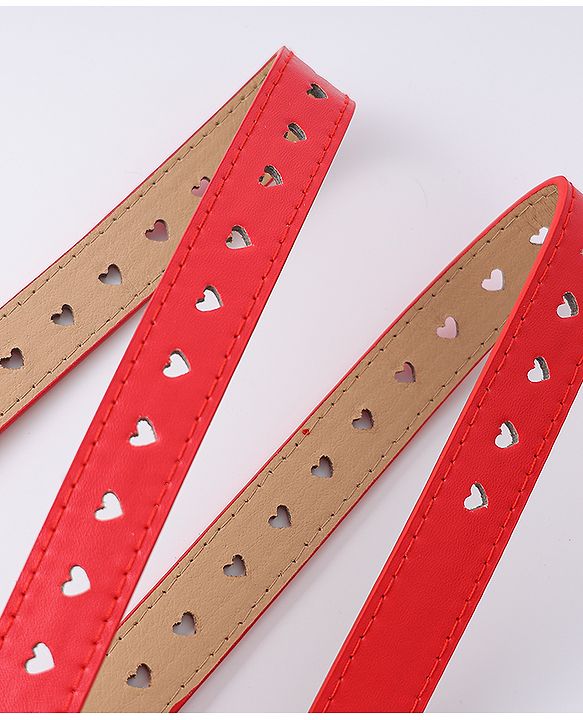 Pine Kids Solid Heart Shape Buckle Belt- Red