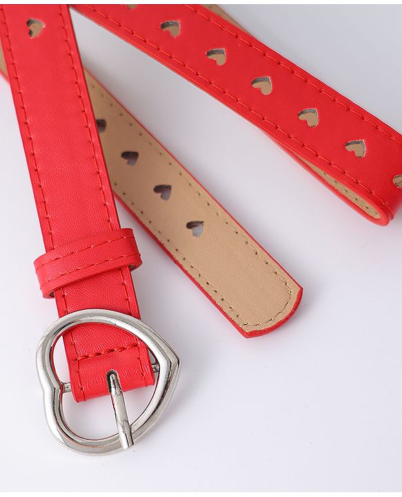 Pine Kids Solid Heart Shape Buckle Belt- Red