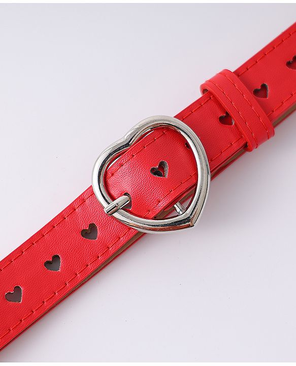 Pine Kids Solid Heart Shape Buckle Belt- Red