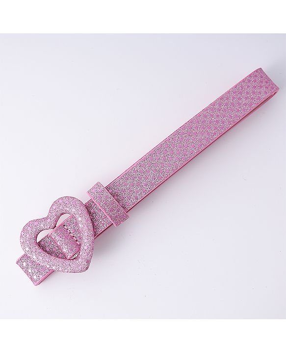 Pine Kids Glitter Print Belt With Heart Buckle Closure - Pink