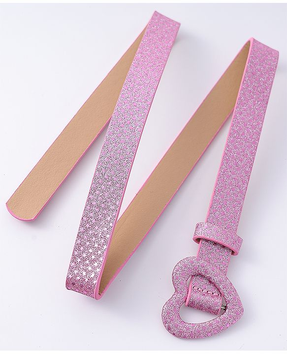 Pine Kids Glitter Print Belt With Heart Buckle Closure - Pink