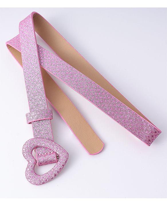 Pine Kids Glitter Print Belt With Heart Buckle Closure - Pink