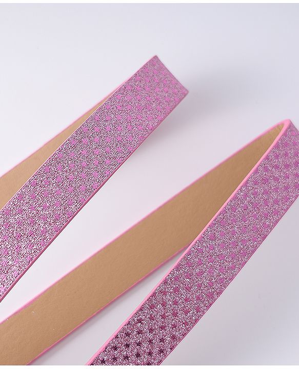 Pine Kids Glitter Print Belt With Heart Buckle Closure - Pink