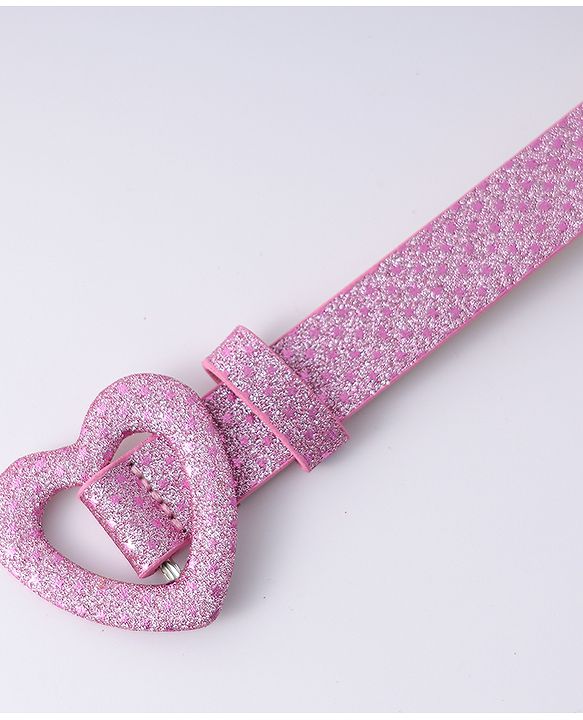 Pine Kids Glitter Print Belt With Heart Buckle Closure - Pink