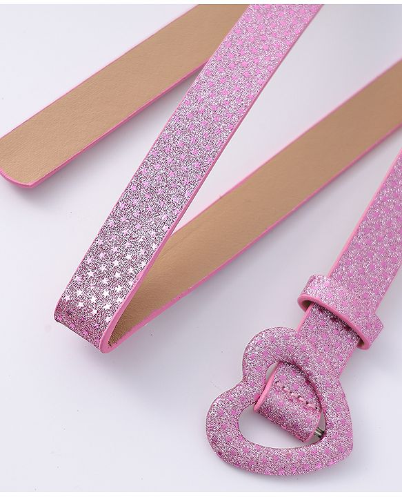 Pine Kids Glitter Print Belt With Heart Buckle Closure - Pink