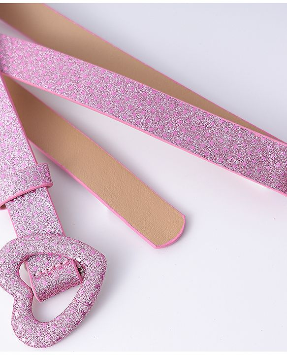 Pine Kids Glitter Print Belt With Heart Buckle Closure - Pink