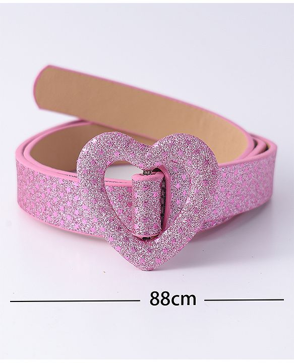 Pine Kids Glitter Print Belt With Heart Buckle Closure - Pink