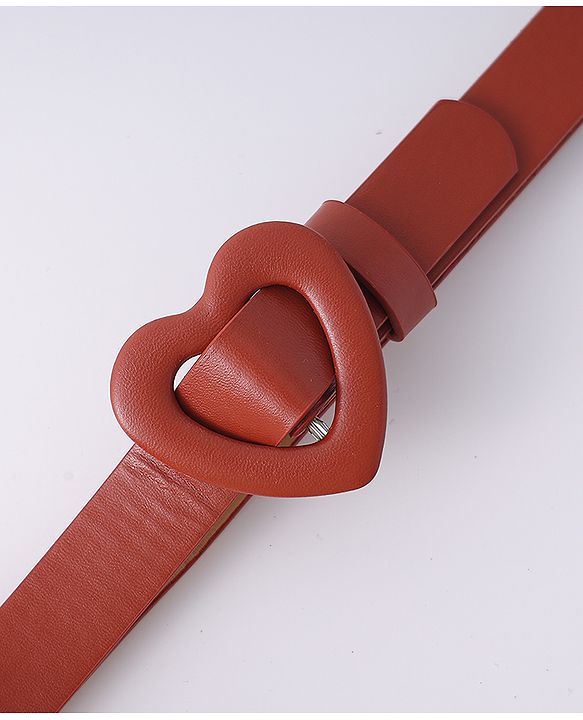Pine Kids Free Size Belt with Heart Shape Buckle - Brown