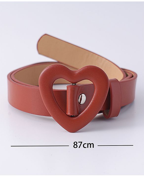 Pine Kids Free Size Belt with Heart Shape Buckle - Brown