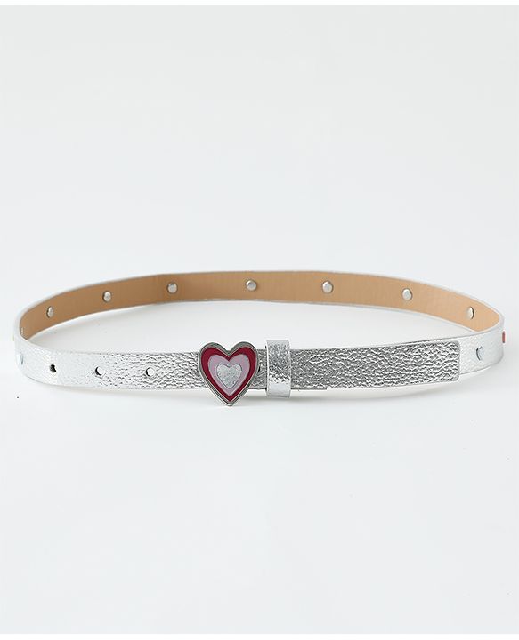 Pine Kids Free Size Belt with Heart Shape Buckle - Silver