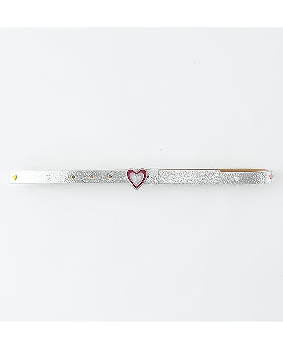 Pine Kids Free Size Belt with Heart Shape Buckle - Silver