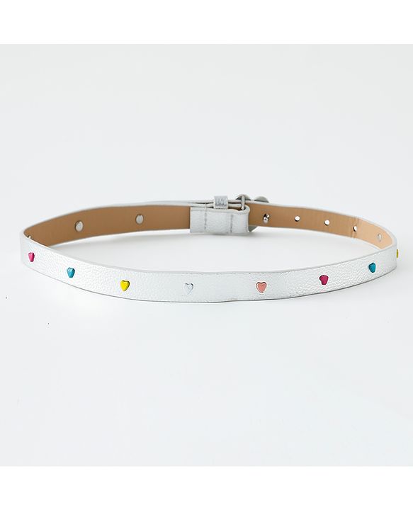 Pine Kids Free Size Belt with Heart Shape Buckle - Silver
