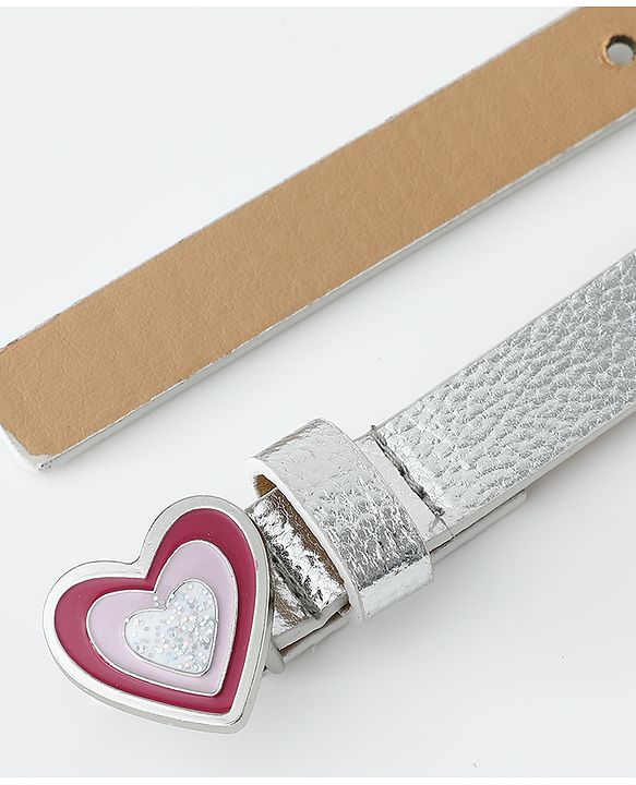 Pine Kids Free Size Belt with Heart Shape Buckle - Silver