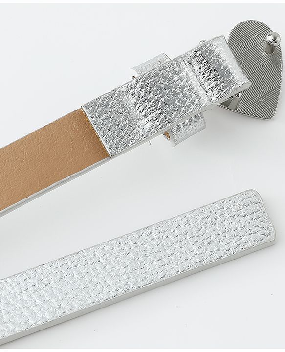 Pine Kids Free Size Belt with Heart Shape Buckle - Silver