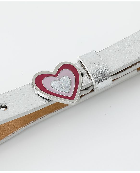 Pine Kids Free Size Belt with Heart Shape Buckle - Silver