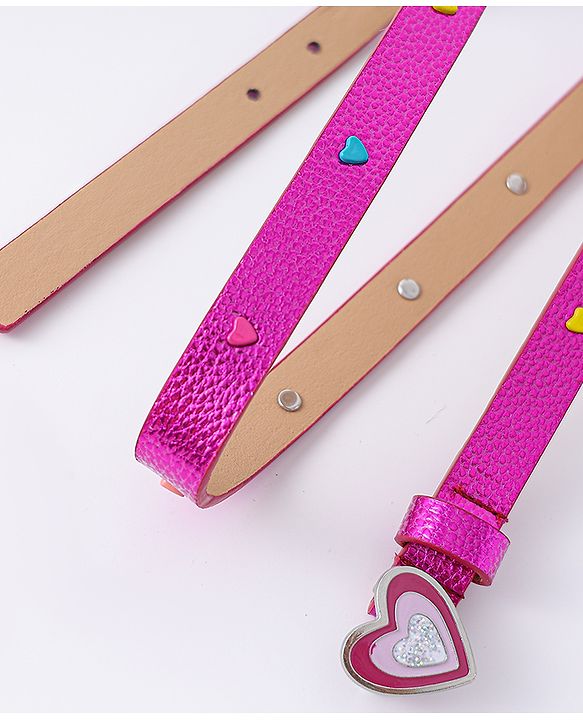 Pine Kids Free Size Belt with Heart Shape Buckle - Fuchsia