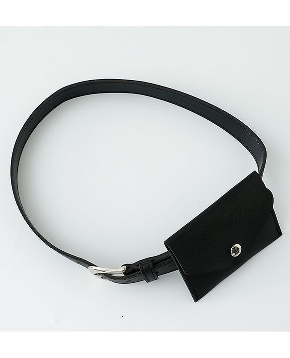 Pine Kids Solid Belt  with attach Wallet - Black