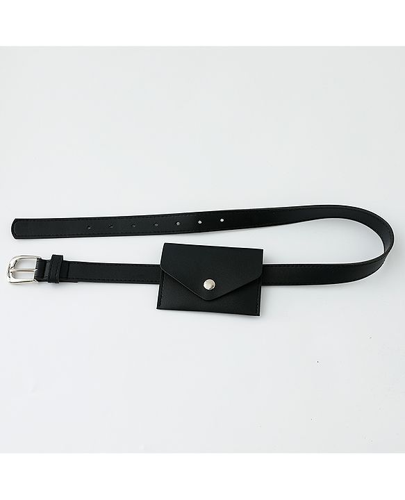 Pine Kids Solid Belt  with attach Wallet - Black