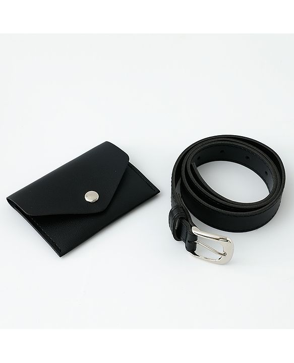 Pine Kids Solid Belt  with attach Wallet - Black