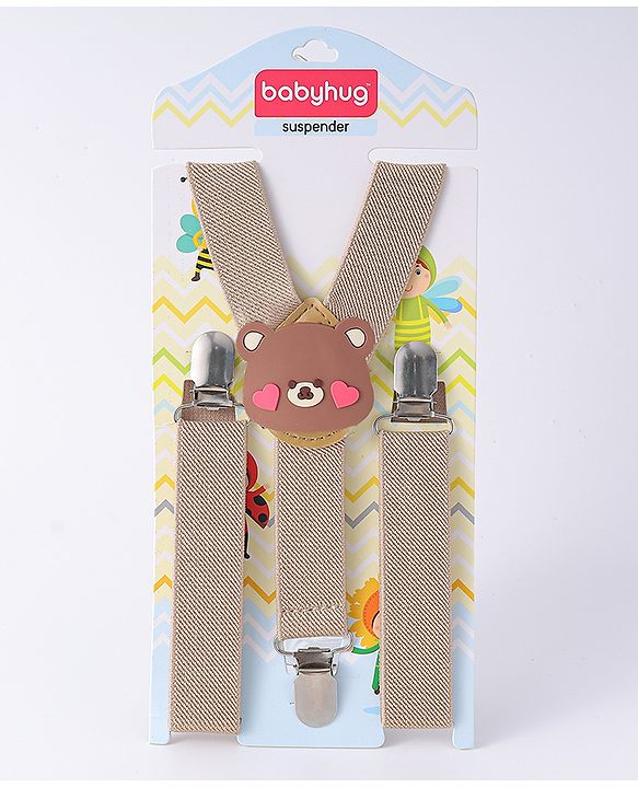 Babyhug Suspender with Bear Applique Free Size - Light Khaki