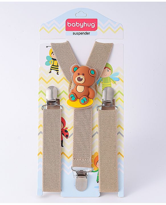 Babyhug Suspender with Bear Applique Free Size - Light Khaki