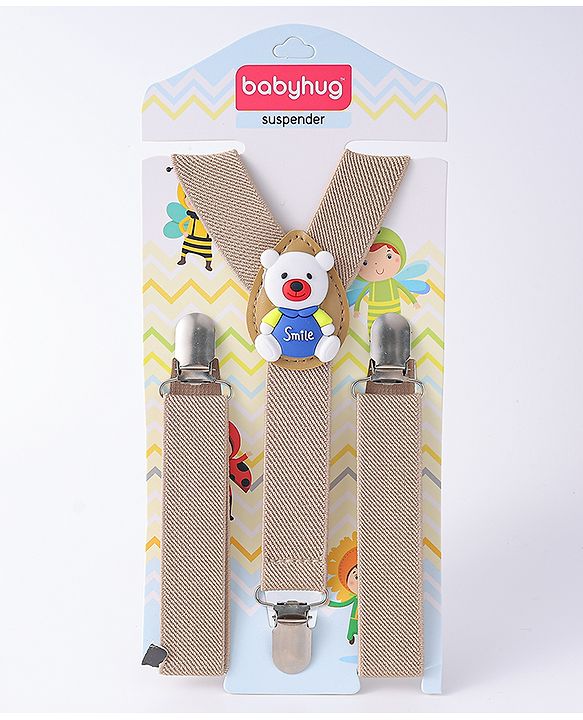 Babyhug Suspender with Bear Applique Free Size - Light Khaki