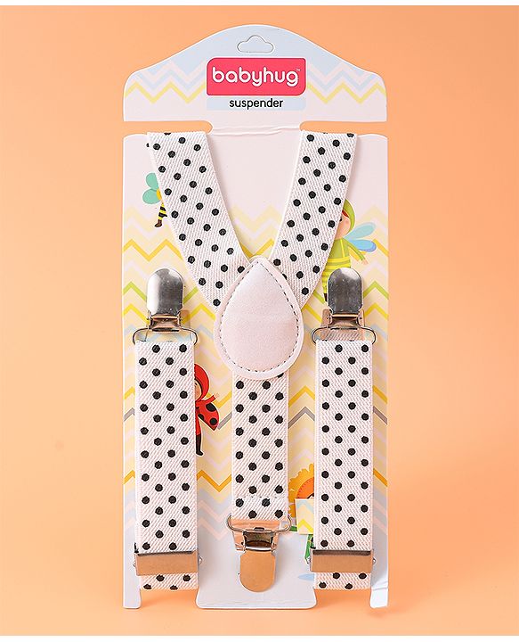 Babyhug Suspender with Polka Dot Design Free Size - White