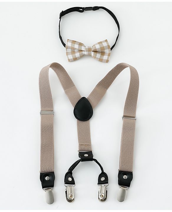 Babyhug Bow and Suspender Set - Light Khaki