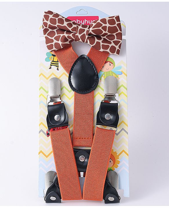 Babyhug Free Size Bow and Suspender Set - Brown