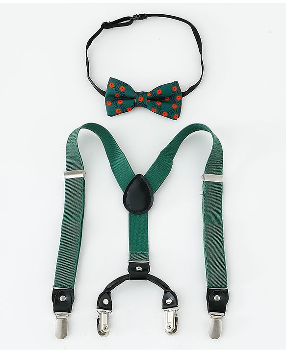 Babyhug Free Size Floral Printed Bow & Suspender Set - Green