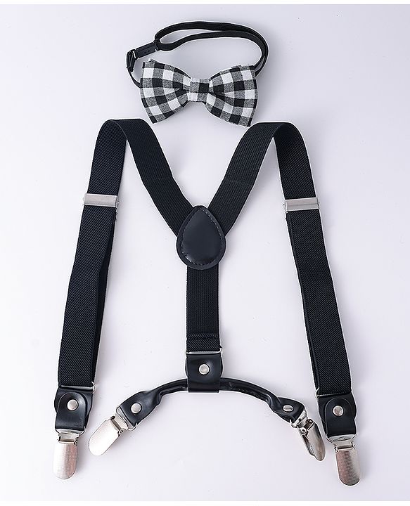 Babyhug Free Size Bow and Suspender Set - Black