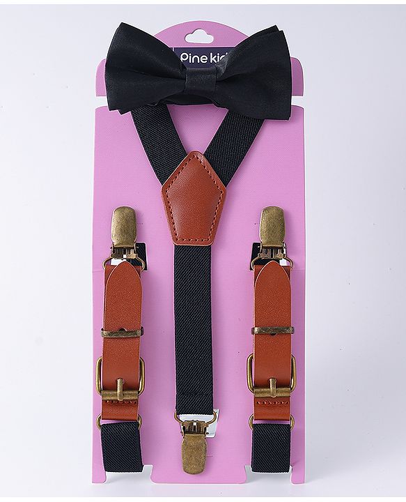 Pine Kids Free Size Bow & Suspender Set - Black & Brown