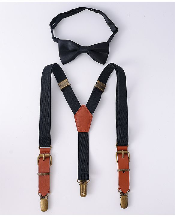 Pine Kids Free Size Bow & Suspender Set - Black & Brown