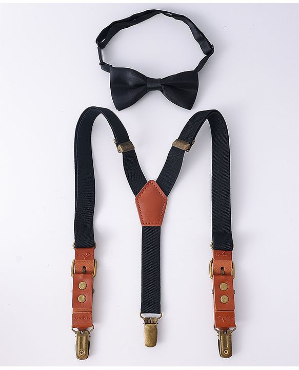 Pine Kids Free Size Bow & Suspender Set - Black & Brown