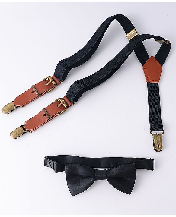 Pine Kids Free Size Bow & Suspender Set - Black & Brown