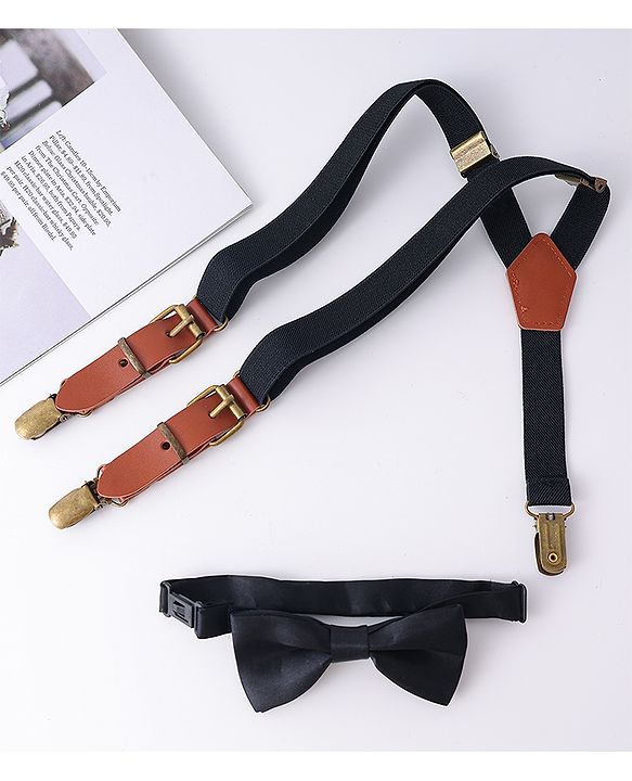 Pine Kids Free Size Bow & Suspender Set - Black & Brown
