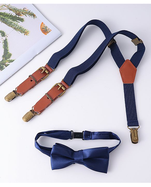 Pine Kids Free Size Bow & Suspender Set - Navy Blue