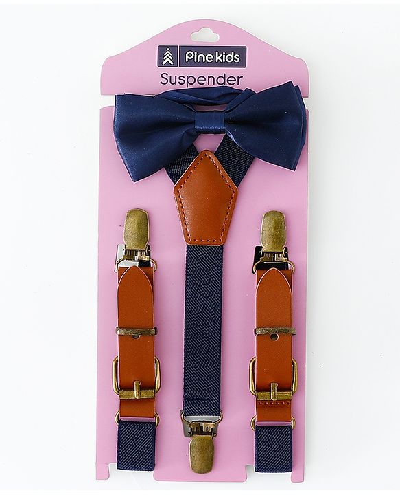 Pine Kids Free Size Bow & Suspender Set - Navy Blue