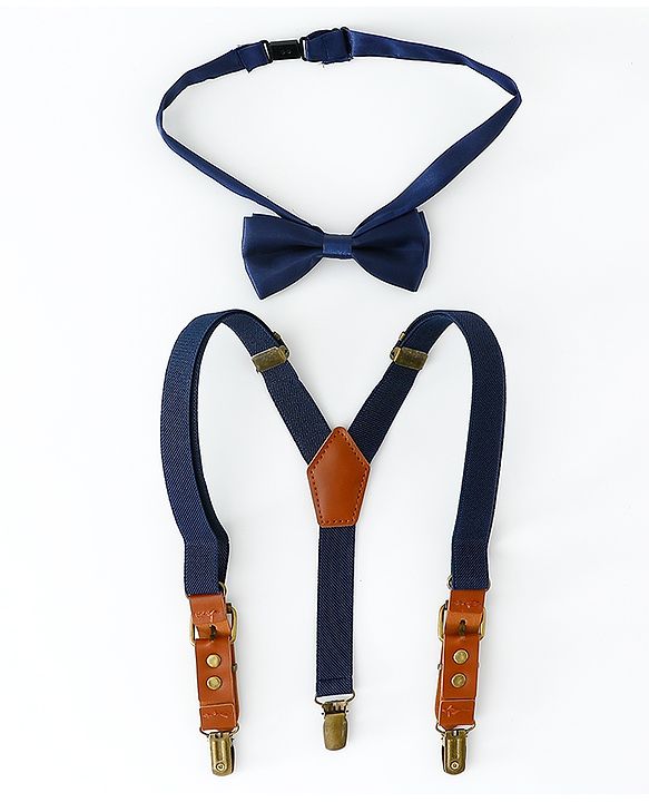 Pine Kids Free Size Bow & Suspender Set - Navy Blue