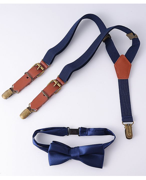 Pine Kids Free Size Bow & Suspender Set - Navy Blue