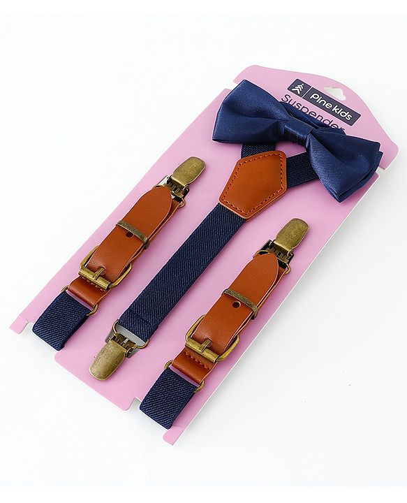 Pine Kids Free Size Bow & Suspender Set - Navy Blue