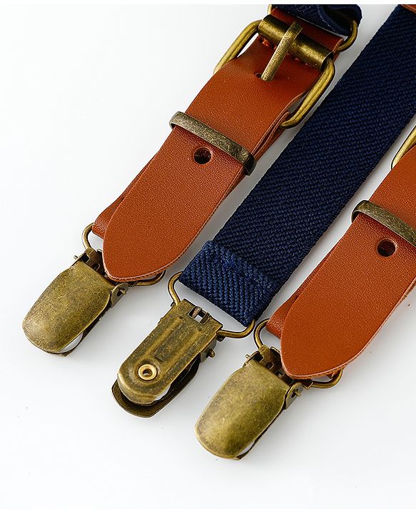 Pine Kids Free Size Bow & Suspender Set - Navy Blue