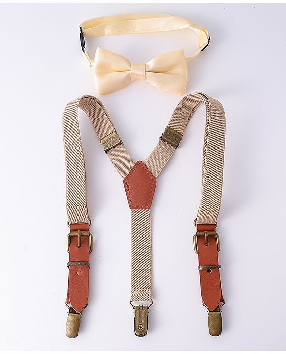 Pine Kids Free Size Bow & Suspender Set - Khaki & Brown