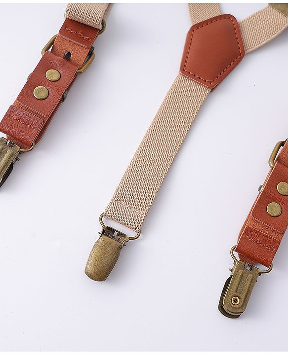Pine Kids Free Size Bow & Suspender Set - Khaki & Brown