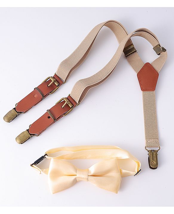 Pine Kids Free Size Bow & Suspender Set - Khaki & Brown