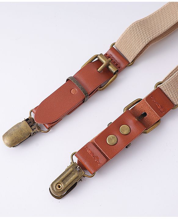 Pine Kids Free Size Bow & Suspender Set - Khaki & Brown
